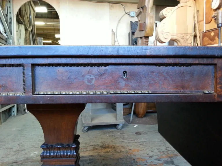 American Empire Burl Chestnut Drop Leaf Table restoration by Olek Inc.