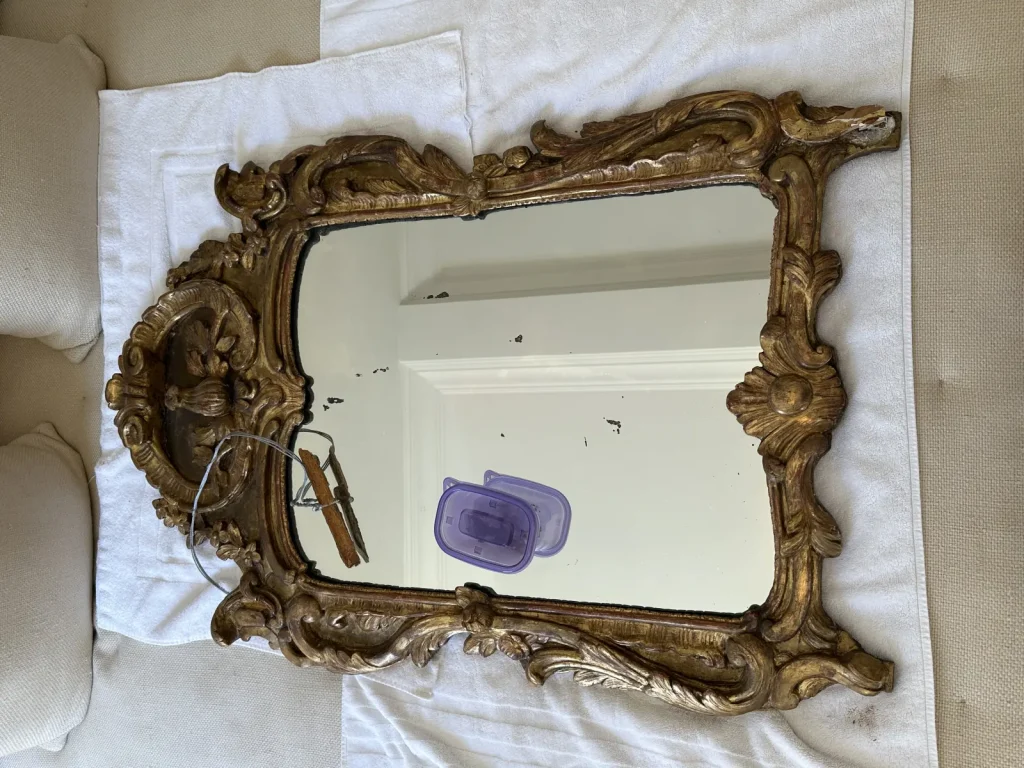 French Gilt Louis XV Period Mirror — Restoration & Gilding — Before