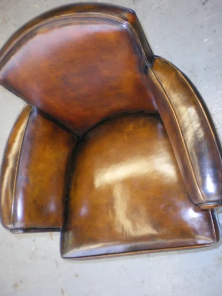 Art Deco Leather Armchair — Reupholstery & Distressed Finish — after restoration by Olek Inc.