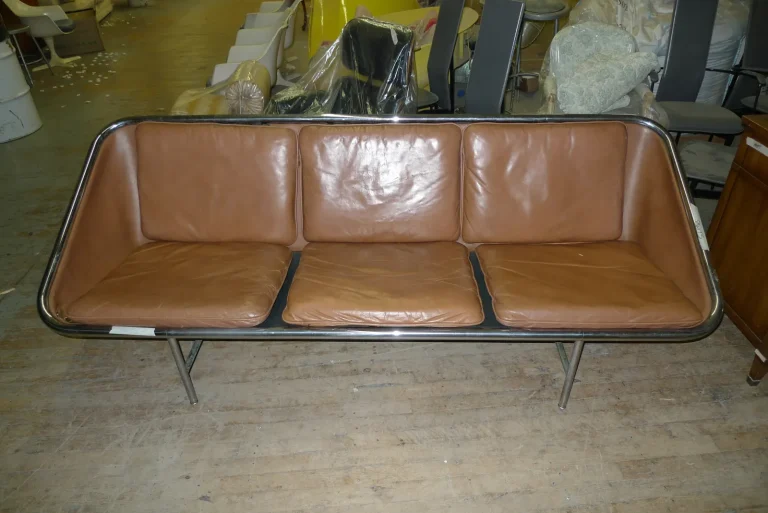 George Nelson Swing Sofa — Leather Reupholstery — before restoration by Olek Inc.