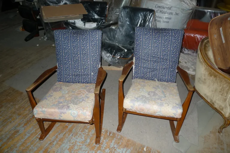 MCM Danish Teak Rocking Chairs — Refinishing & Reupholstery — before restoration by Olek Inc.