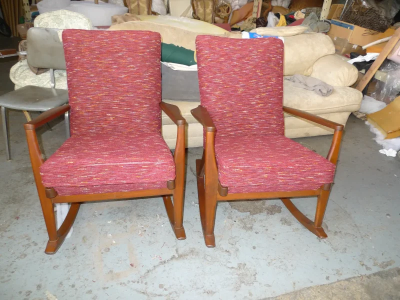 MCM Danish Teak Rocking Chairs — Refinishing & Reupholstery — after restoration by Olek Inc.