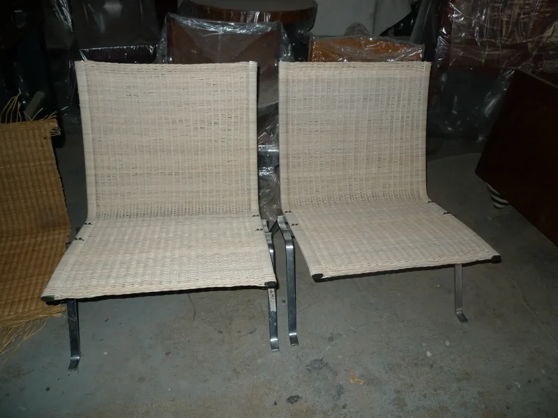 Poul Kjaerholm PK-22 wicker chair after re-weaving by Olek Inc.