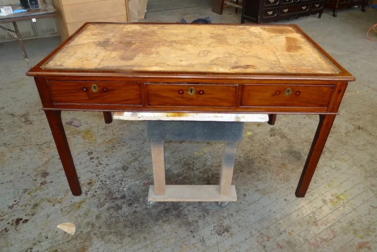 18th Century Bureau Plat Desk — French Polish & Leather Top — before restoration by Olek Inc.