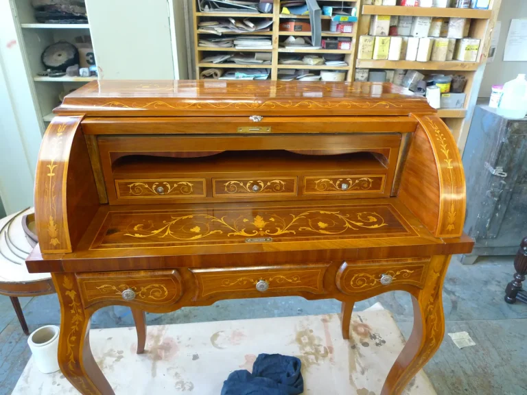 Louis XV Marquetry Cylinder Desk restoration by Olek Inc.
