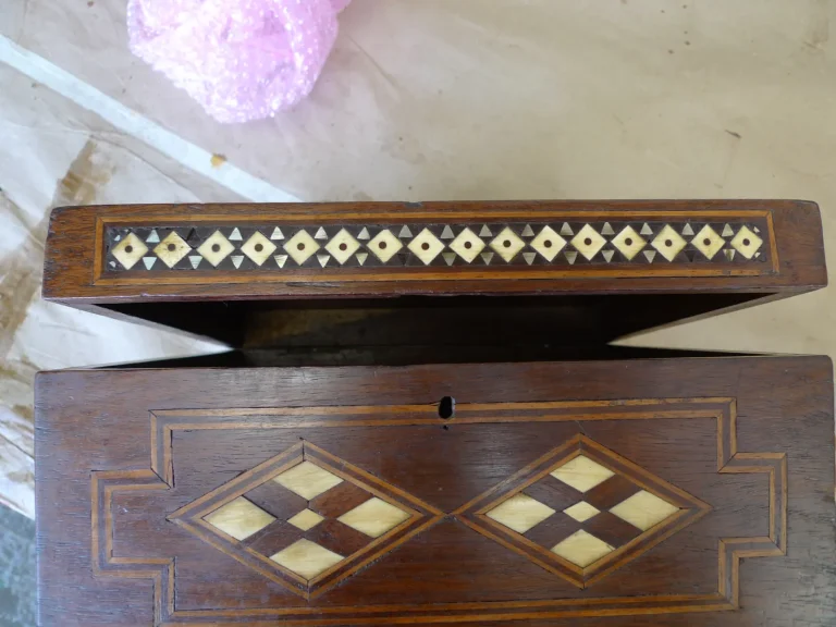 Egyptian Marquetry Jewelry Box — Repair & Refinishing — after restoration by Olek Inc.