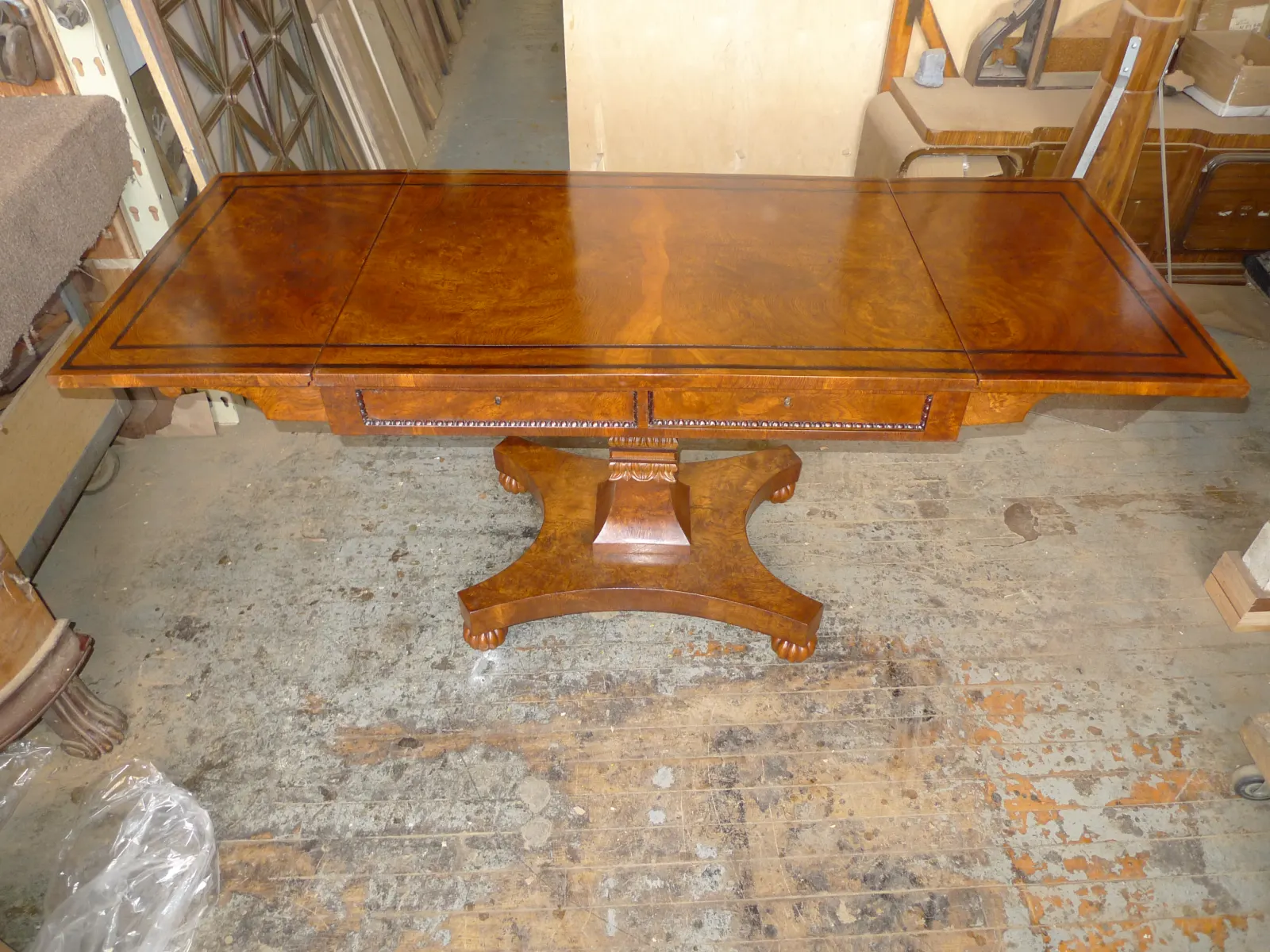 American Empire Burl Chestnut Drop Leaf Table — Refinishing