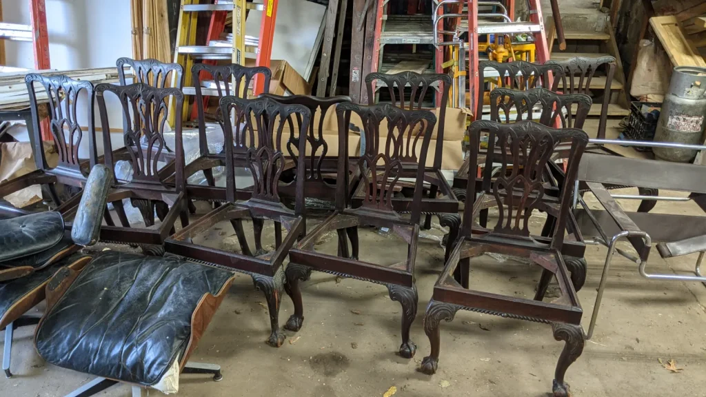 George III Mahogany Dining Table & Chairs — Conservation — Before